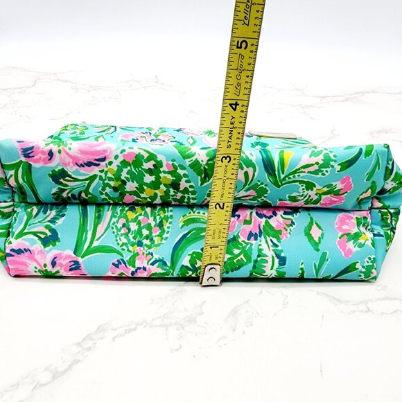 Lilly Pulitzer Cosmetic Bag Surf Blue Oh Diamond Girl Folia Green Pink Floral - Picture 8 of 8